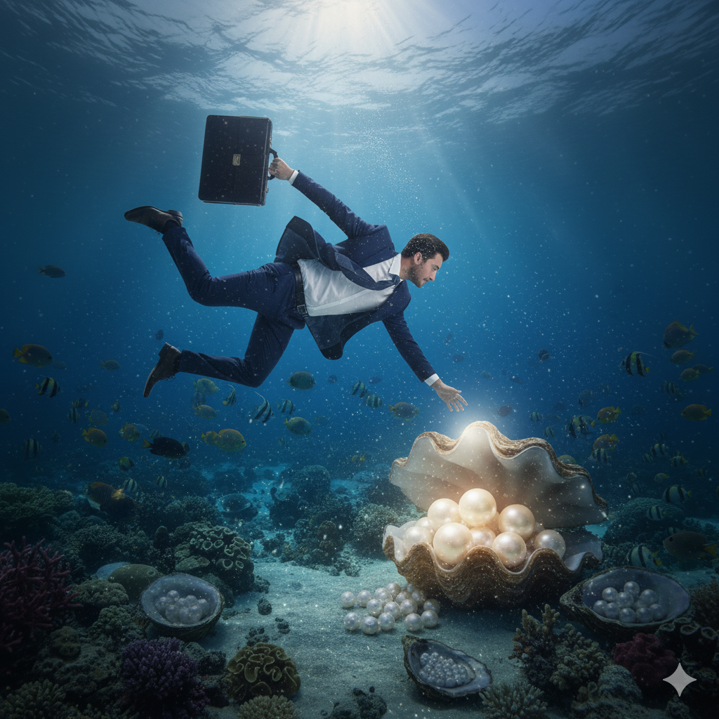 m an diving for pearls